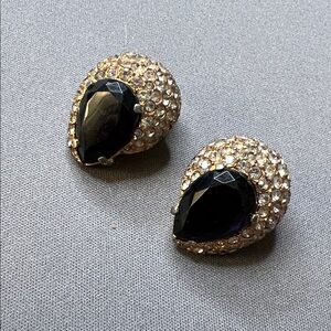 Gold-Tone Teardrop Earrings with Black Crystal Center
